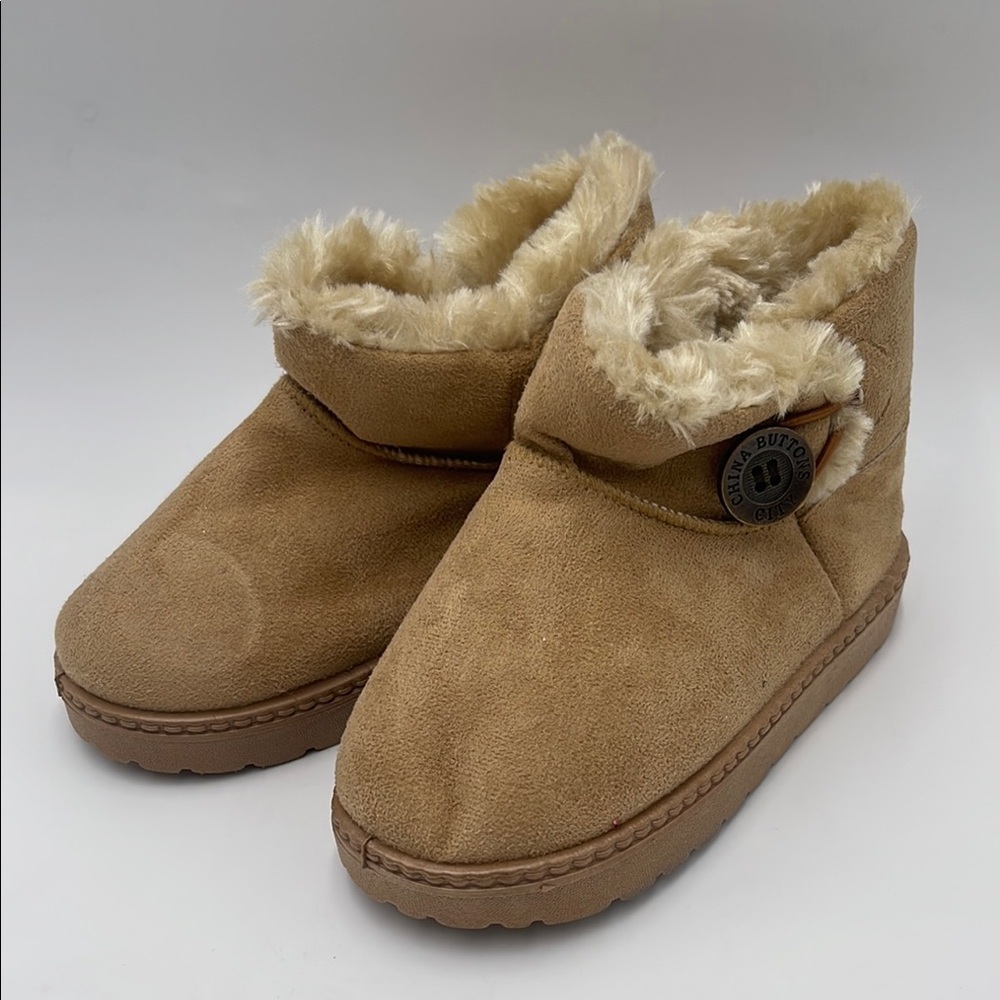 China Buttons City Toddler Girls Boots Tan Faux Fur Lined Boots Size 29 - Picture 1 of 8